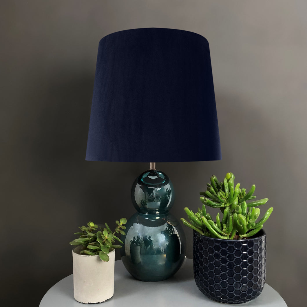 French drum lampshade with navy velvet
