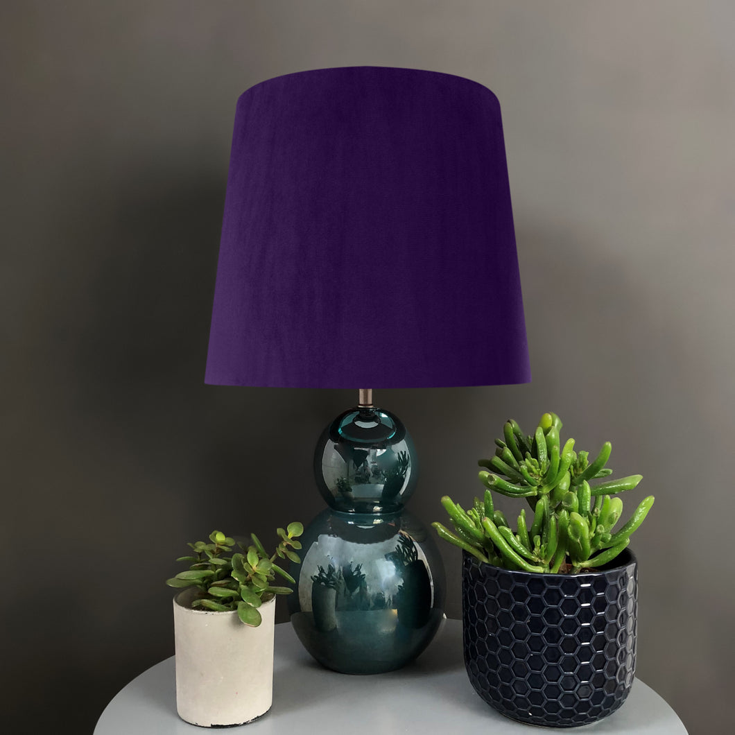 French drum lampshade with purple velvet