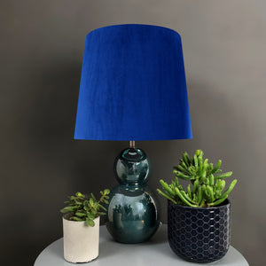 French drum lampshade with royal blue velvet