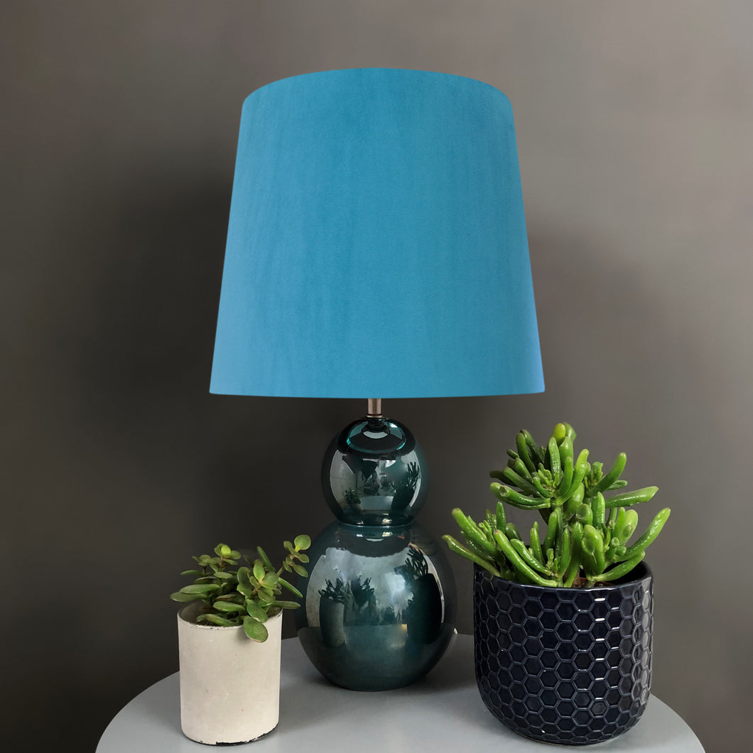 French drum lampshade with turquoise velvet