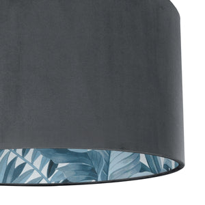 Smokey Grey velvet with blue leaf lampshade