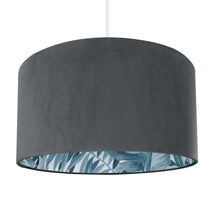Load image into Gallery viewer, Smokey Grey velvet with blue leaf lampshade
