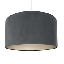 Load image into Gallery viewer, Smokey grey velvet with champagne liner lampshade