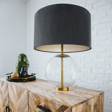 Load image into Gallery viewer, Smokey grey velvet with champagne liner lampshade
