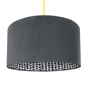 Smokey grey velvet with monochrome dot lampshade