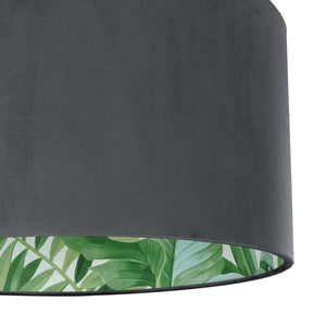 Smokey grey velvet with green leaf lampshade