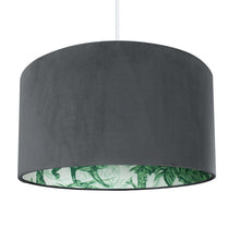 Load image into Gallery viewer, Palm leaf with smokey grey velvet lampshade