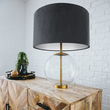 Load image into Gallery viewer, Smokey grey velvet with opaque white liner lampshade