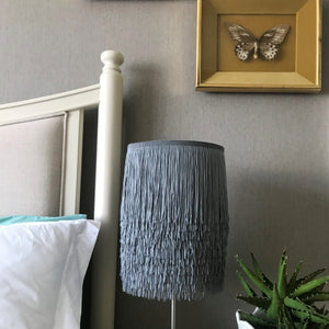 Silver grey tassel lampshade with mirror copper metallic liner