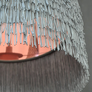 Silver grey tassel lampshade with mirror copper metallic liner