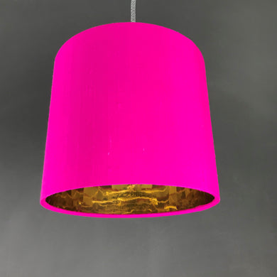 Hot pink silk lampshade with mirror gold liner