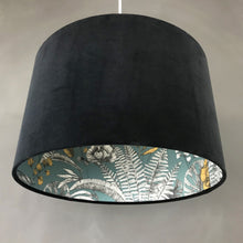 Load image into Gallery viewer, Black velvet and Ipanema heritage wallpaper lampshade