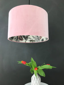 Blush velvet and exotic leaf wallpaper lampshade