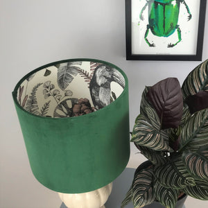 Forest green velvet and exotic leaf wallpaper lampshade