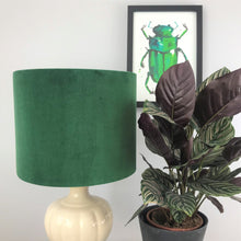 Load image into Gallery viewer, Forest green velvet and exotic leaf wallpaper lampshade