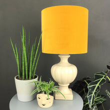Load image into Gallery viewer, Mustard velvet and exotic leaf wallpaper lampshade