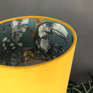 Mustard velvet and exotic leaf wallpaper lampshade