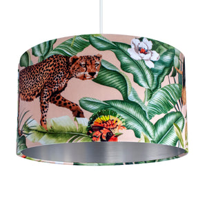 Jungle Velvet blush lampshade with brushed silver liner