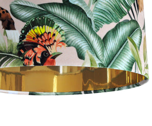 Jungle Velvet blush lampshade with mirror gold liner
