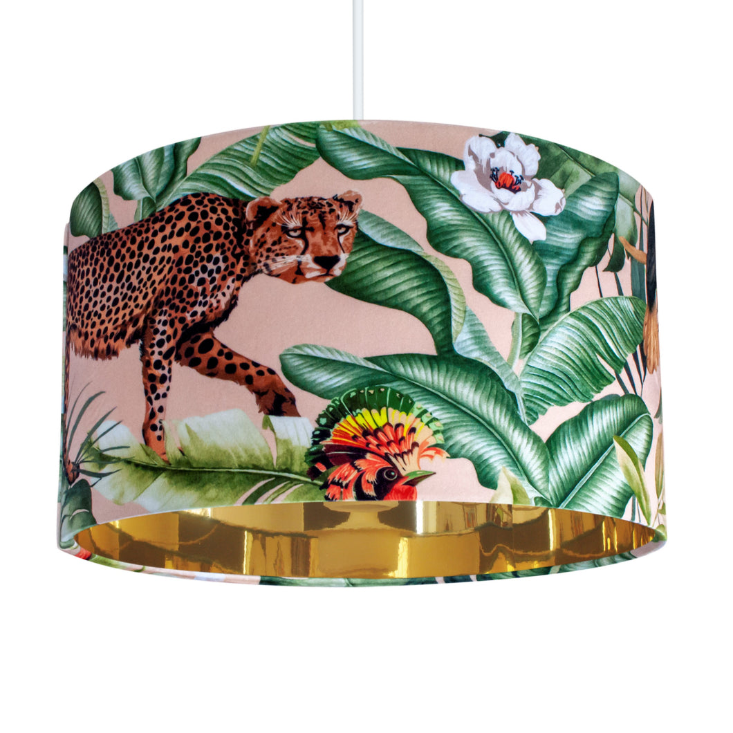Jungle Velvet blush lampshade with mirror gold liner
