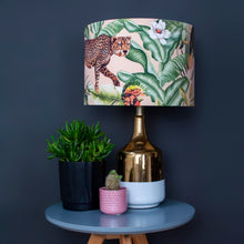 Load image into Gallery viewer, Jungle Velvet blush lampshade with brushed copper liner