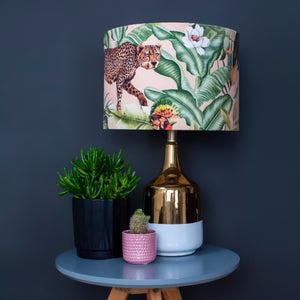 Jungle Velvet blush lampshade with white opaque liner