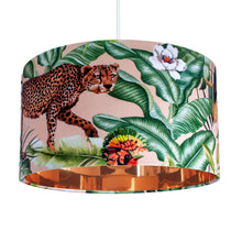 Load image into Gallery viewer, Jungle Velvet blush lampshade with mirror copper liner