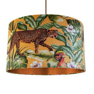 Jungle Velvet gold lampshade with brushed copper liner
