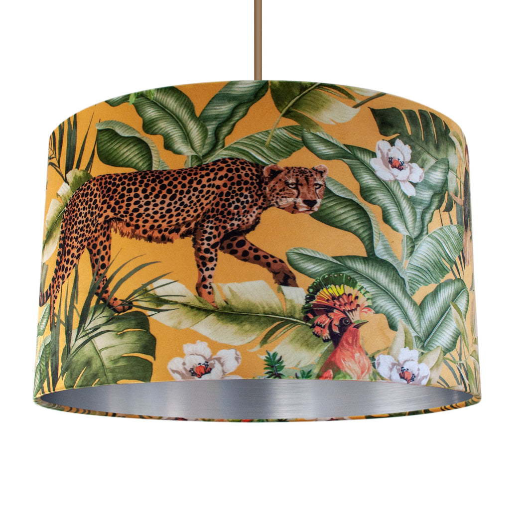 Jungle Velvet gold lampshade with brushed silver liner