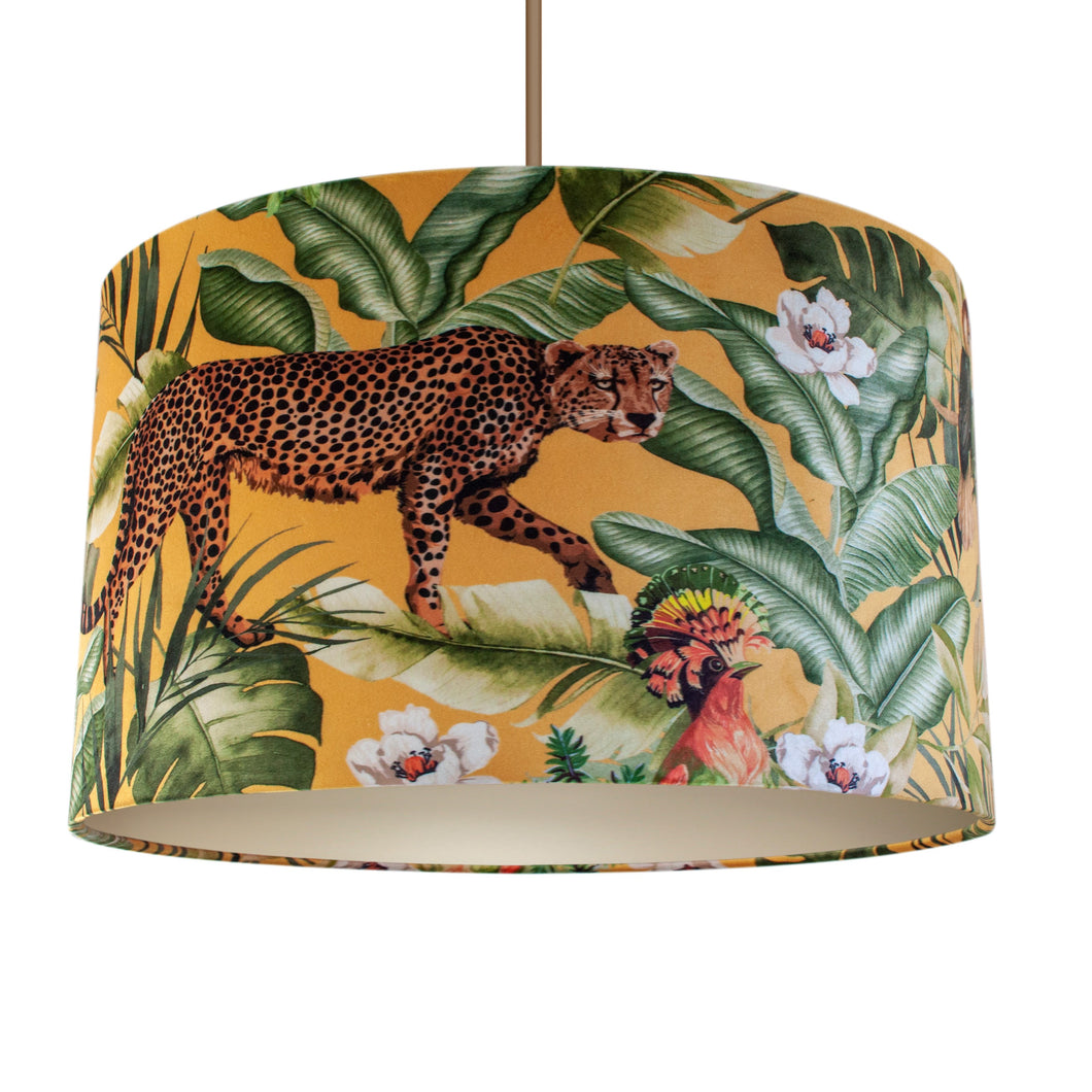 Jungle Velvet gold lampshade with champagne liner