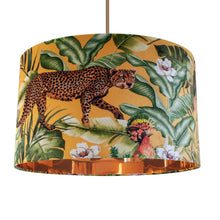 Load image into Gallery viewer, Jungle Velvet gold lampshade with mirror copper liner