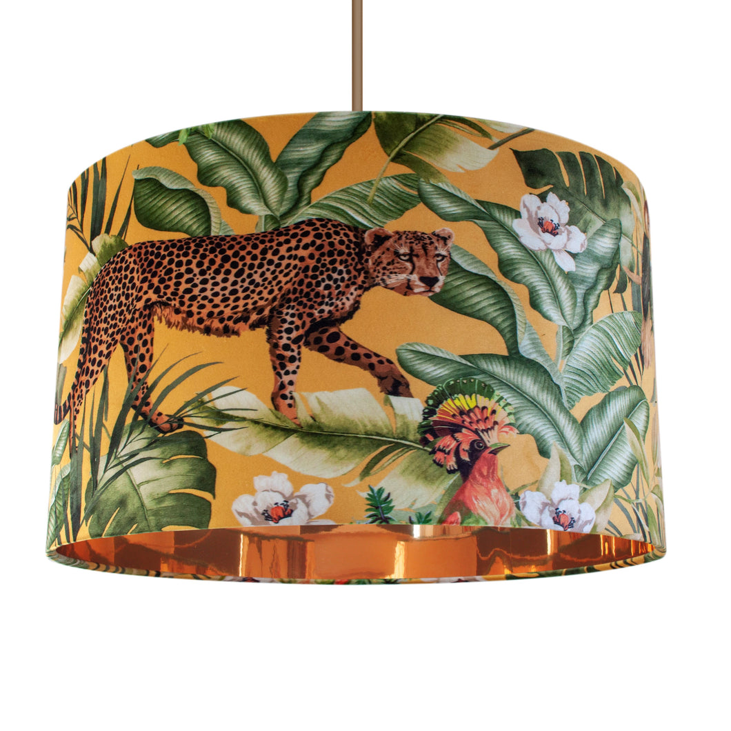 Jungle Velvet gold lampshade with mirror copper liner