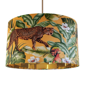 Jungle Velvet gold lampshade with mirror gold liner