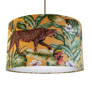 Jungle Velvet gold lampshade with white opaque liner