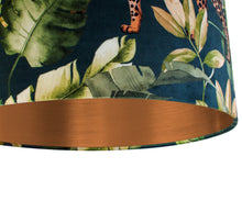 Load image into Gallery viewer, Jungle Velvet teal lampshade with brushed copper liner