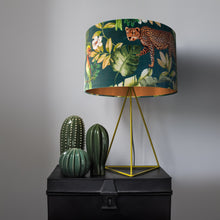 Load image into Gallery viewer, Jungle Velvet teal lampshade with brushed copper liner