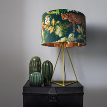 Load image into Gallery viewer, Jungle Velvet teal lampshade with mirror copper liner