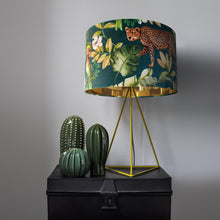 Load image into Gallery viewer, Jungle Velvet teal lampshade with mirror gold liner
