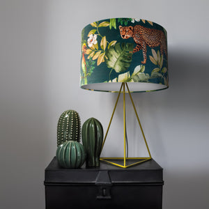 Jungle Velvet teal lampshade with white opaque liner