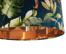 Load image into Gallery viewer, Jungle Velvet teal lampshade with mirror copper liner