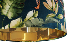 Load image into Gallery viewer, Jungle Velvet teal lampshade with mirror gold liner