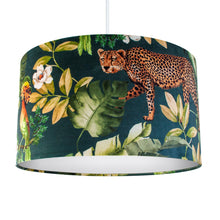 Load image into Gallery viewer, Jungle Velvet teal lampshade with white opaque liner