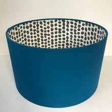 Load image into Gallery viewer, Blue cotton with monochrome dot lampshade