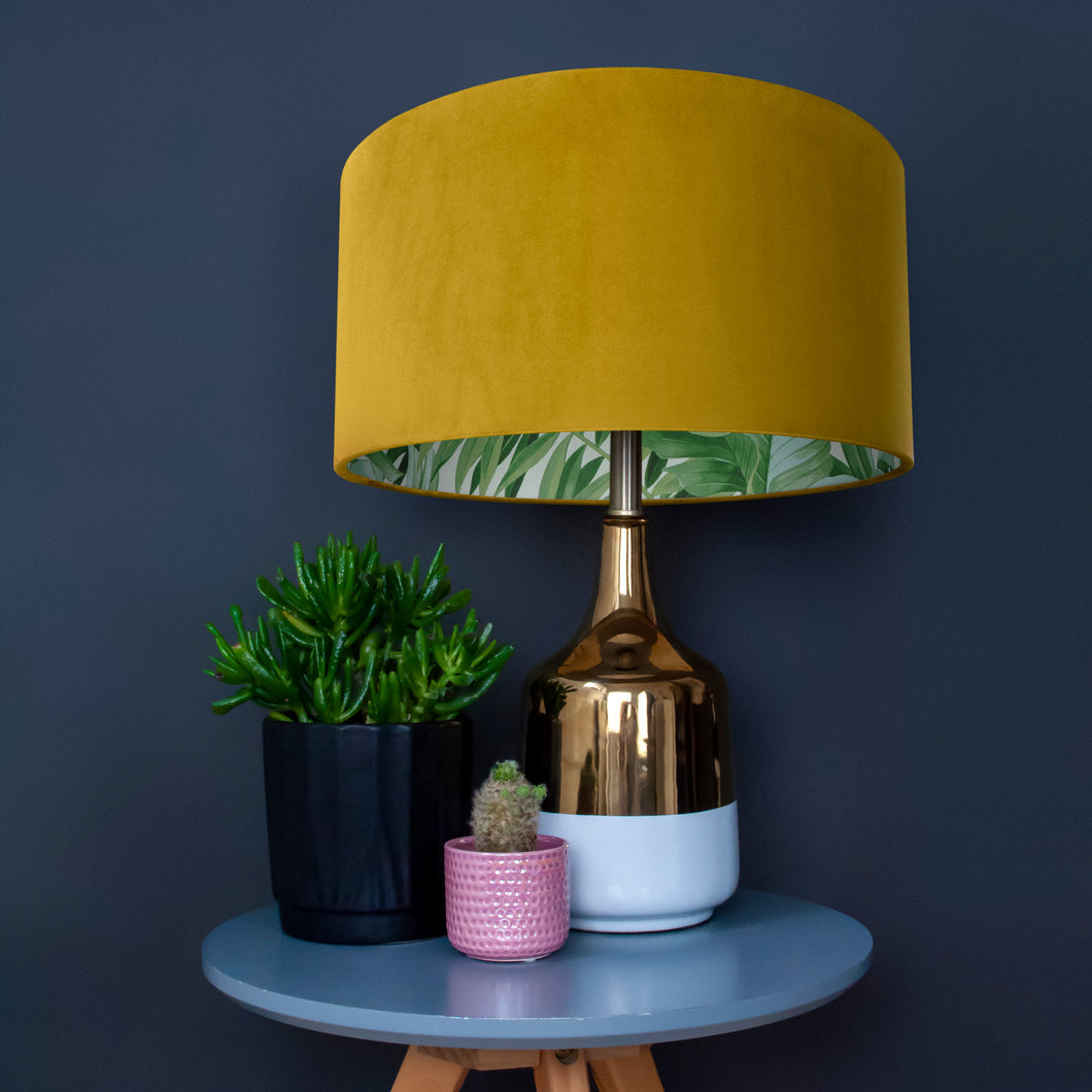 Mustard velvet with green leaf lampshade