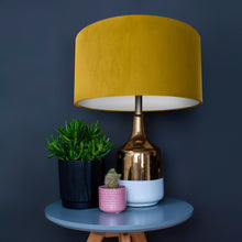 Load image into Gallery viewer, Mustard velvet with opaque white liner lampshade