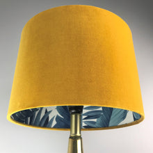 Load image into Gallery viewer, Mustard velvet with blue leaf lampshade