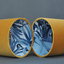 Load image into Gallery viewer, Mustard velvet with blue leaf lampshade