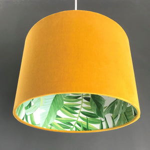 Mustard velvet with green leaf lampshade
