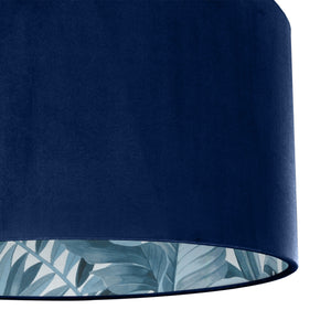 Navy velvet with blue leaf lampshade