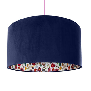 Liberty of London Floral Edit with navy blue velvet lampshade